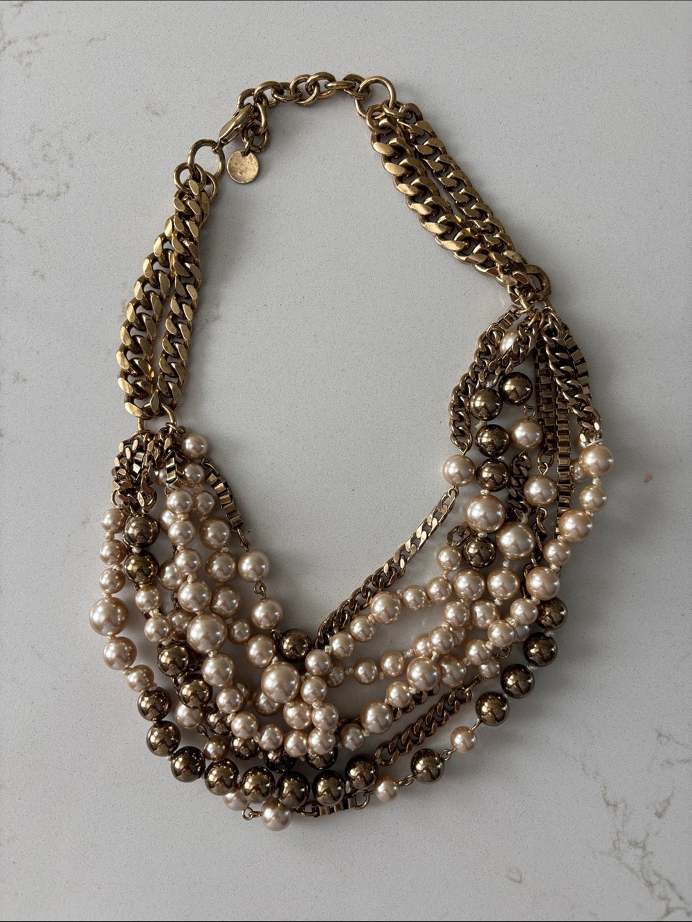 Stella & Dot Gold-Tone Multi-Strand Pearl and Metallic Bead Necklace